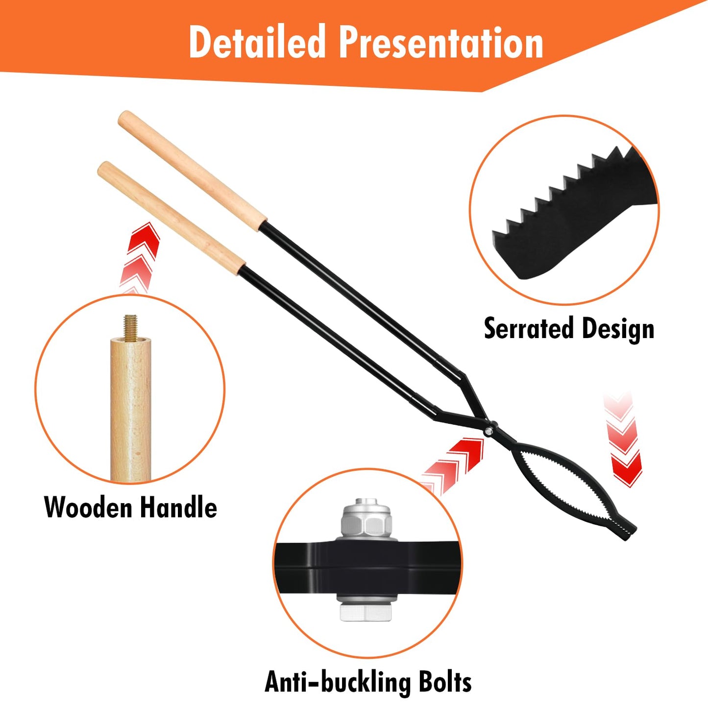 42in Detachable Fire Tongs and Poker Set with Carrying Bag, Heavy Duty Fire Pit Tools, Portable Log Grabber Fireplace Tools for Indoor Outdoor Fire Pit Camping Wood Stove Bonfire