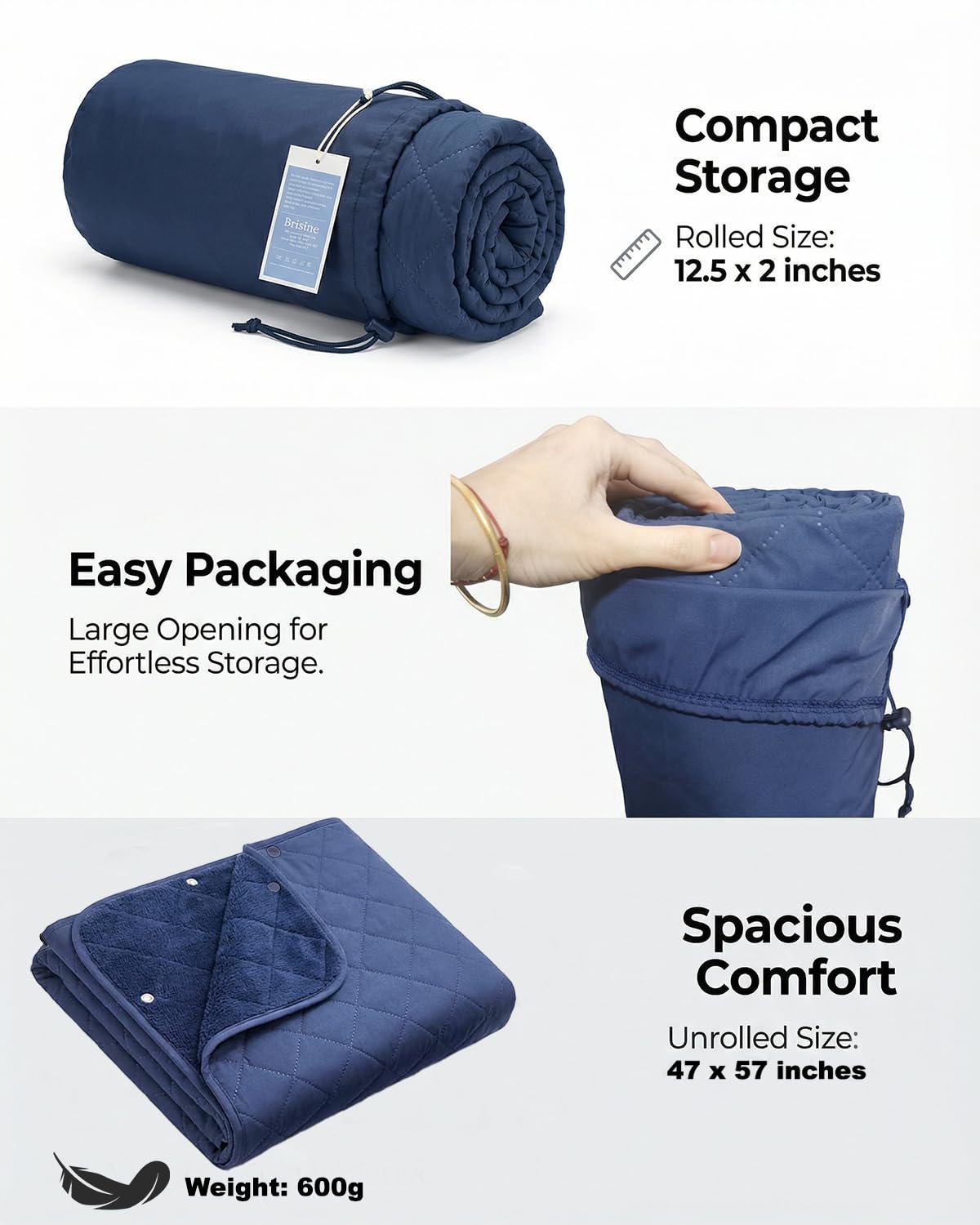 Waterproof Outdoor Stadium Blanket – Quilted & Windproof, 57"x49" Compact Picnic & Beach Blanket for Camping, Sports, Travel – Car Seat Cover for Post-Water Activities (Navy+Violet)