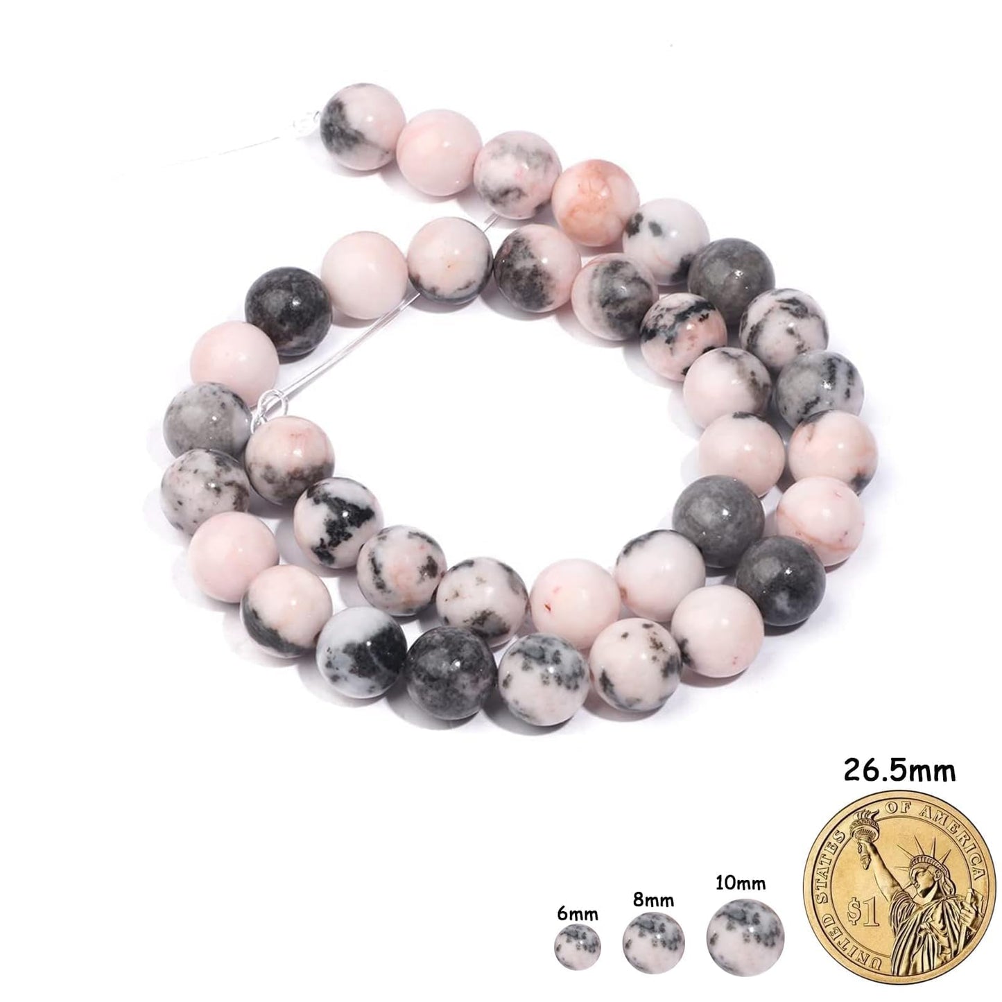 Yochus 60pcs Pink Zebra Beads，6mm Healing Power Natural Stone Round Loose Beads for Jewelry Making Earring Necklace DIY Crafts
