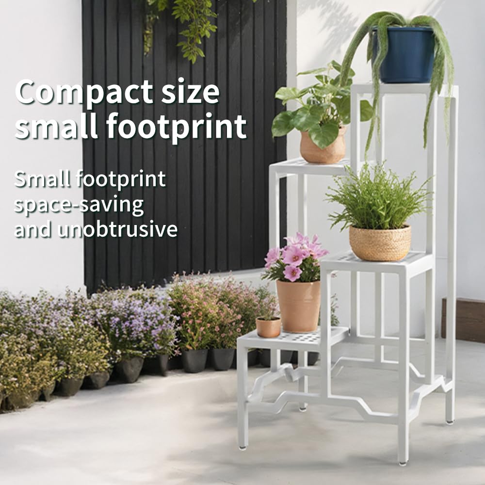 DHYGOTFUR Plant Stand - Aluminum Indoor/Outdoor Flower Rack, Waterproof & Rust-Proof, Stable Support for Pots, Perfect for Living Room, Balcony, Garden, and Office (White, 4 Tier)