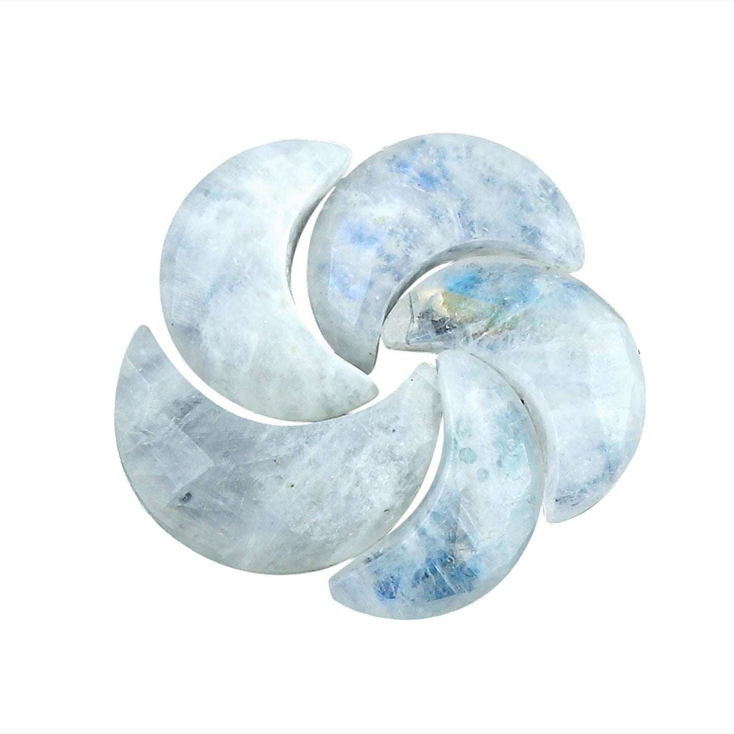 CRYSTALIS 5pcs Natural Rainbow-Moonstone, Facet-Half-Moon Loose Gemstone, Wholesale Bulk Cabochons, Jewelry Making Supply, Chakra Healing Polished Stones, Wire Wrapping, DIY, Gem Collection