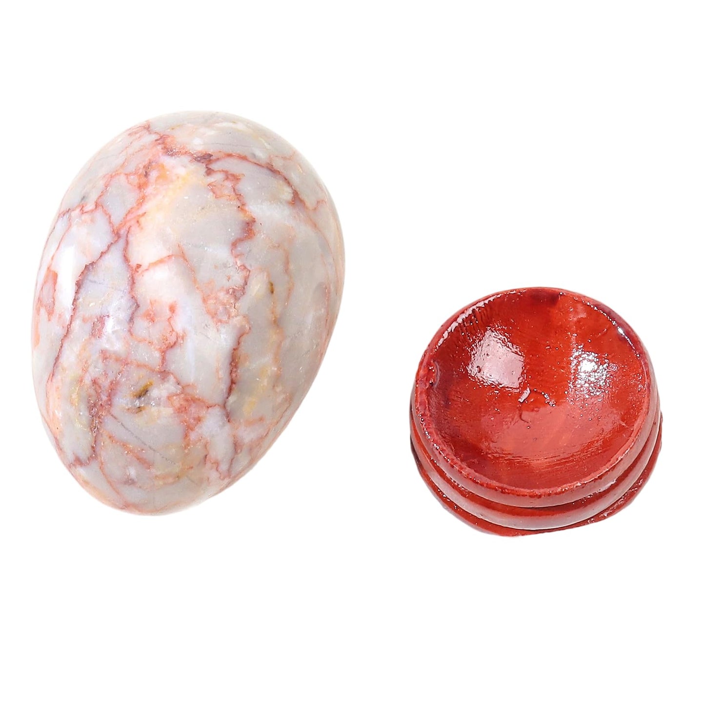 Casaper 2" Natural Red Network Jasper Egg with Wood Stand for Home Decoration, Polished Crystal Pocket Palm Sphere Fengshui Figurines Healing Reiki
