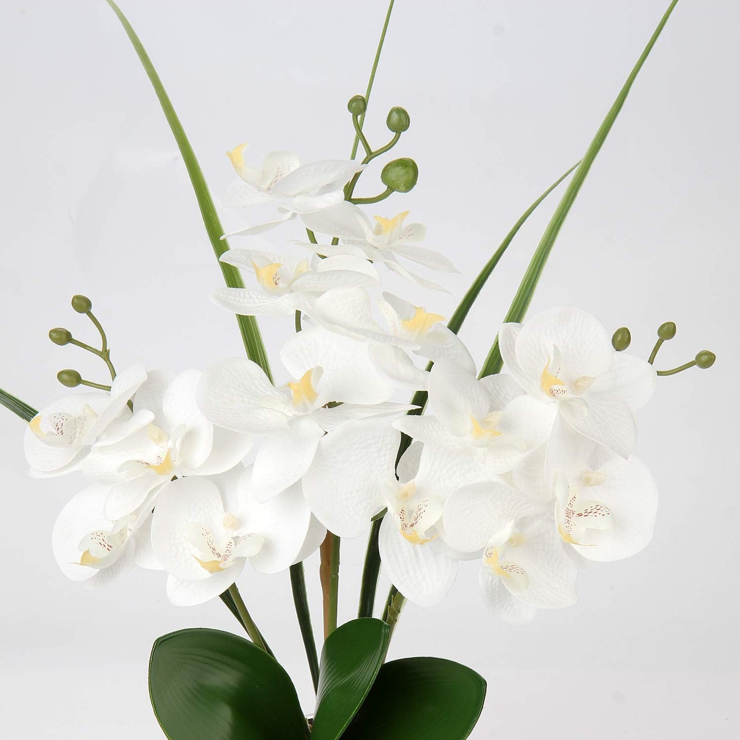 Briful Orchids Artificial Flowers, 20'' White Faux Orchid with Silver Vase Fake Phalaenopsis Flowers for Home Table Living Room Office Kitchen Decor