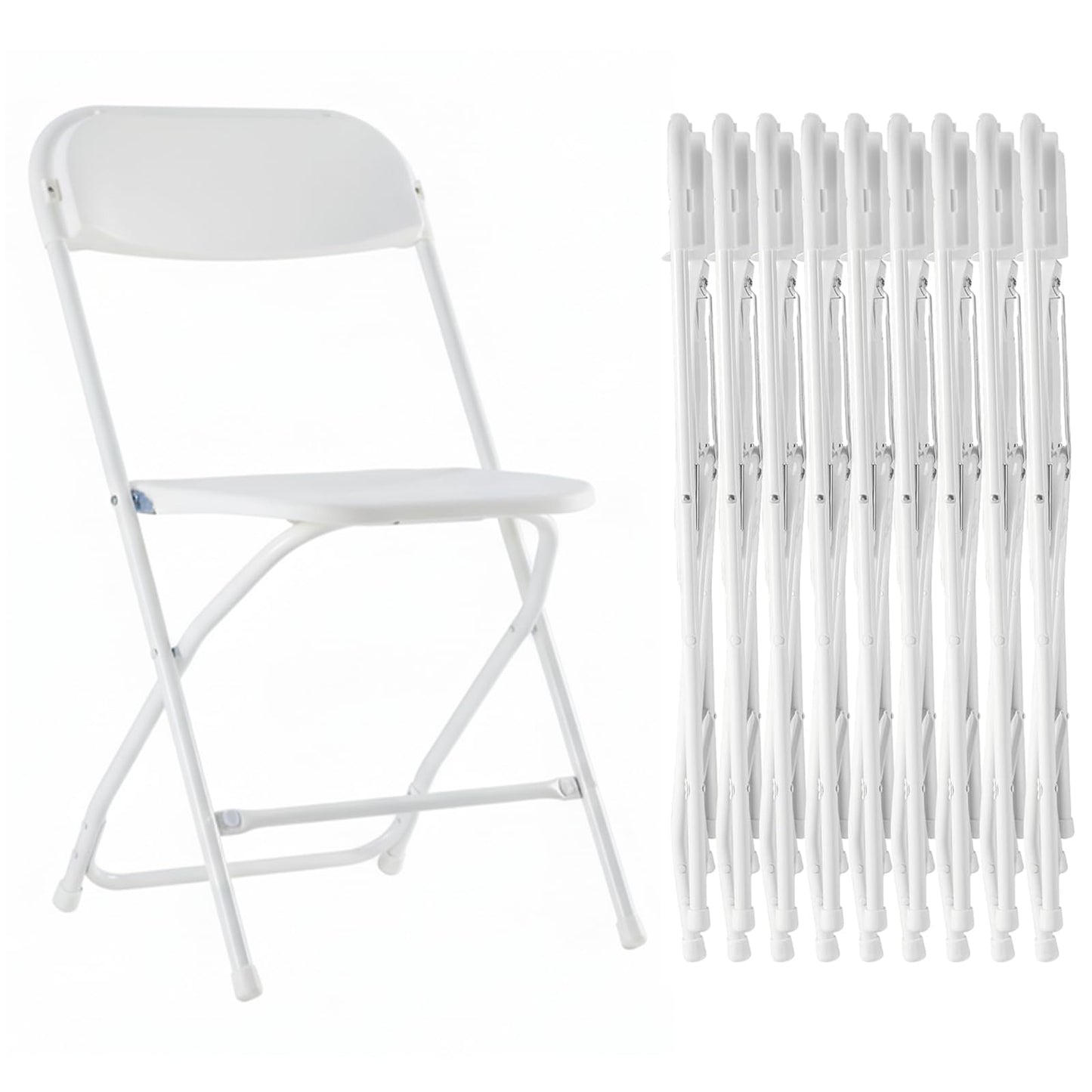 HealSmart 10-Pack Plastic Folding Chair, Portable Chair with Metal Frame, 330lb Capacity, Foldable and Stackable Chairs for Wedding, Party, Picnic, Office, Indoor/Outdoor Dining, White