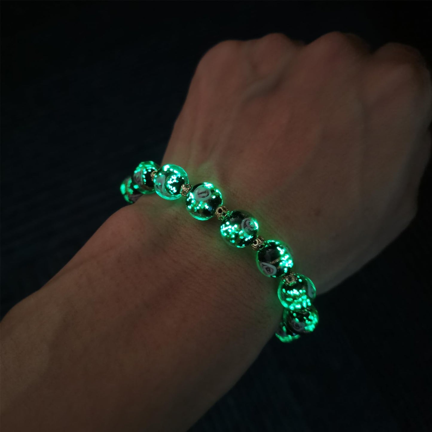 grehapas Rose luminous Beaded Stretch Bracelet for Women, Glowing Luminous Healing Crystal Glass Bracelet Jewelry for Women