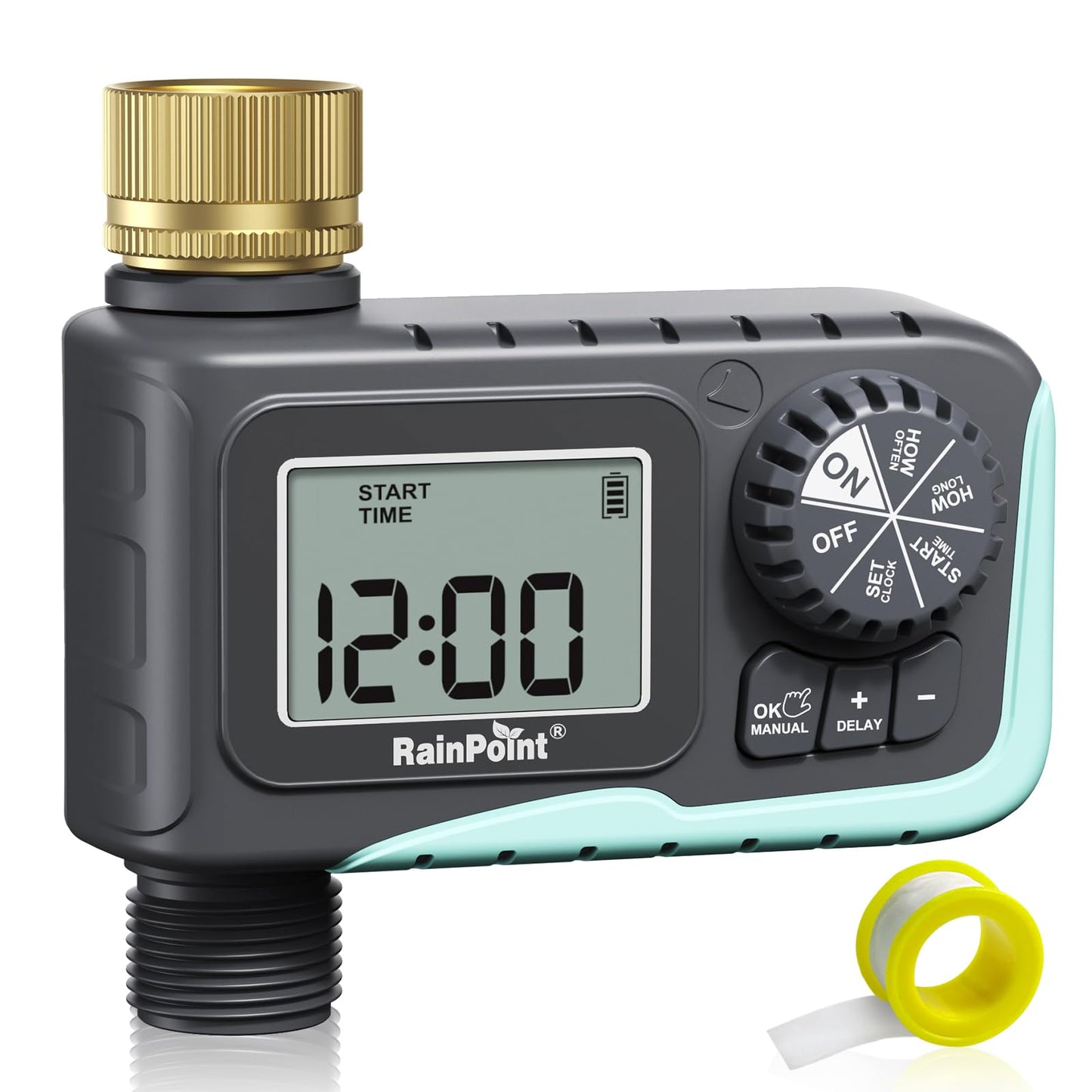 RAINPOINT Sprinkler Timer Outdoor,Programmable Water Timer for Garden Hose Faucet,Irrigation System with Rain Delay/Manual(Metal)