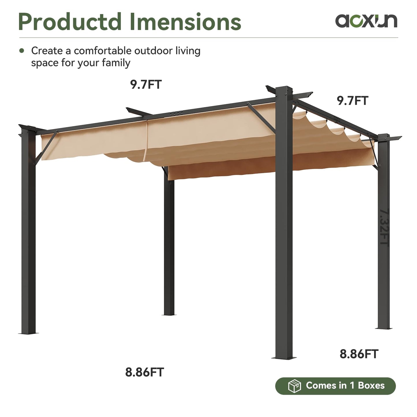 Aoxun 10'x12' Outdoor Retractable Pergola, Heavy Duty Metal Frame Pergola with Adjustable Sun Shade Canopy, Modern Backyard Pergola for Garden, Deck, Patio, Lawn,Grape Trellis