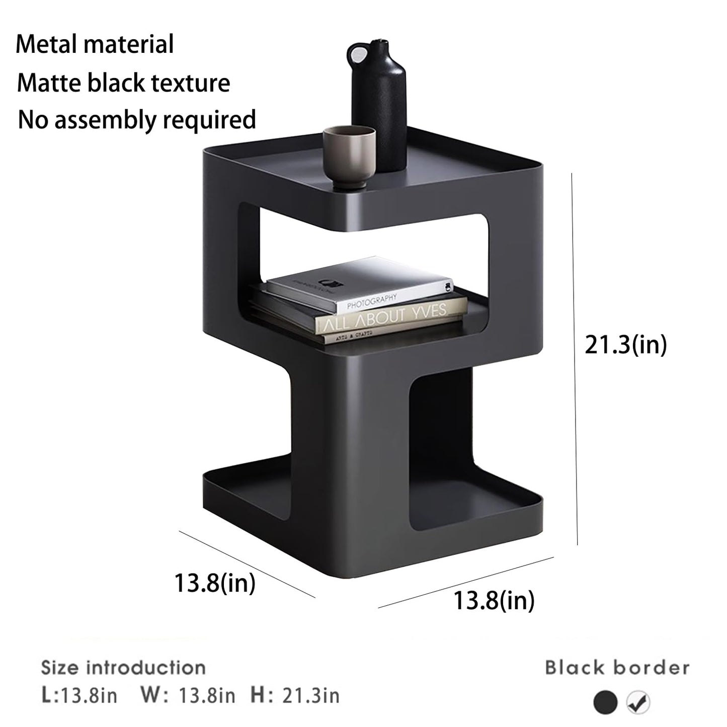 BUZUEY Modern Metal Side Table with Storage,Small End Table for Sofa & Couch,3-Tier Compact Nightstand for Small Spaces,Black Bedside Tables for Living Room & Bedroom,No Assembly Required