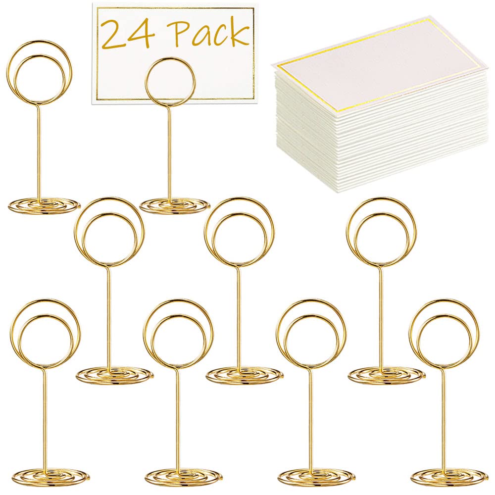 Toncoo 24 Pcs Premium Mini Table Number Holders and 24 Pcs Place Cards with Gold Foil Border, Place Card Holder, Table Sign Stand, Photo Picture holders for Centerpieces, Wedding, Party, Birthday