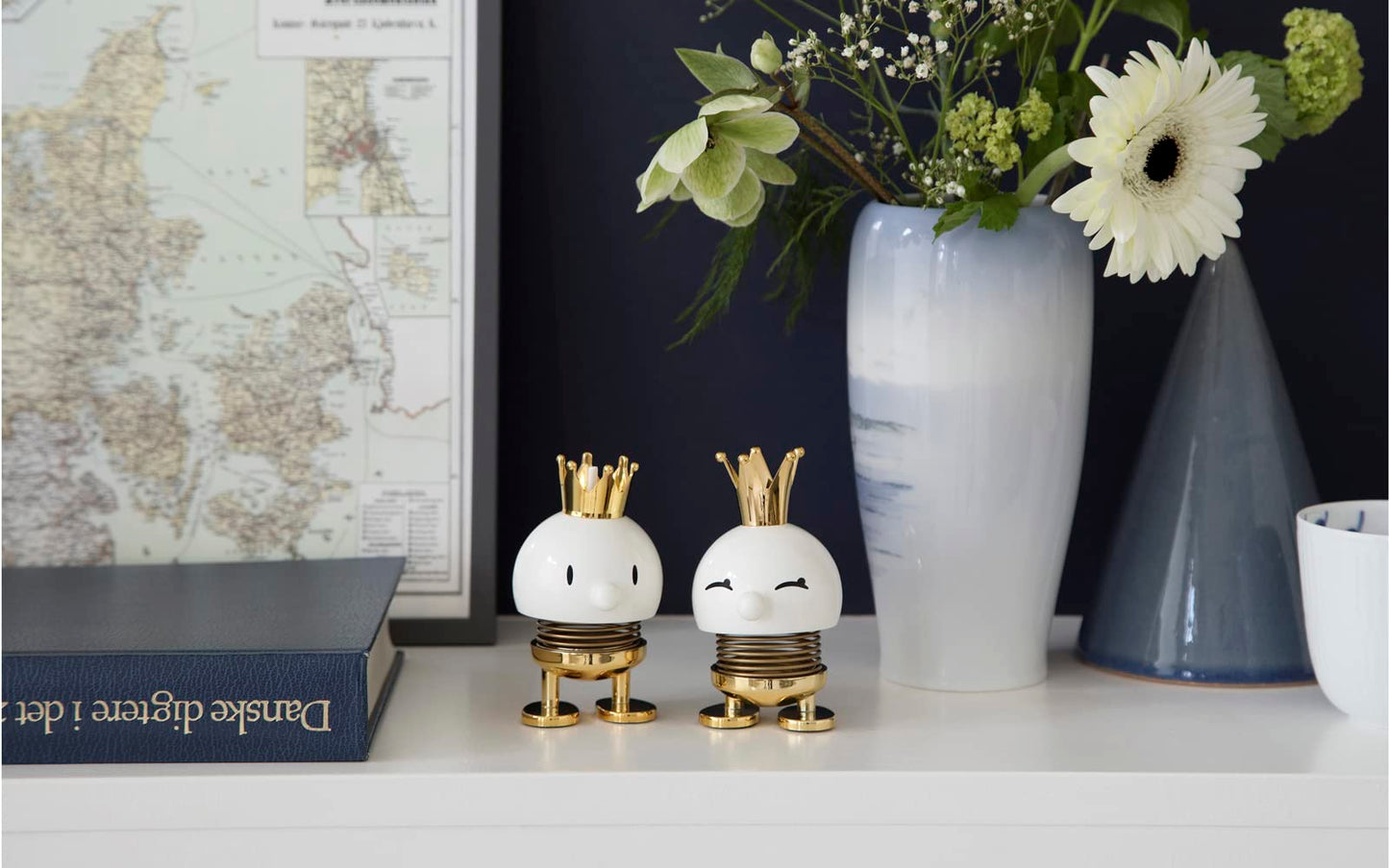 Hoptimist Princess Bimble, Home Decor Ornament - Scandinavian Design, Plastic W/Metal Spring, Small - Monarchy Collection Ideal Gifts for Any Occasion- (White)