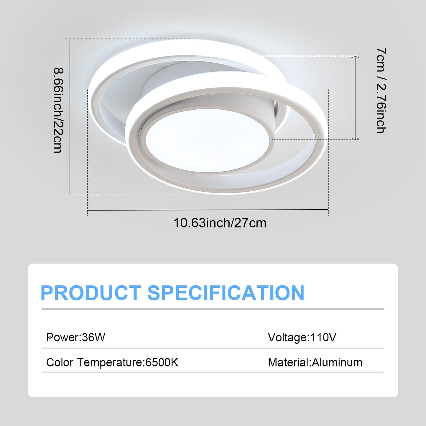 DELIPOP Modern LED Ceiling Light, 36W 2160LM Round Small Ceiling Lamp, (Cool White, 6500K) Aluminum Close to Ceiling Light Fixture for Hallway, Aisle, Corridor, Bedroom, Kitchen