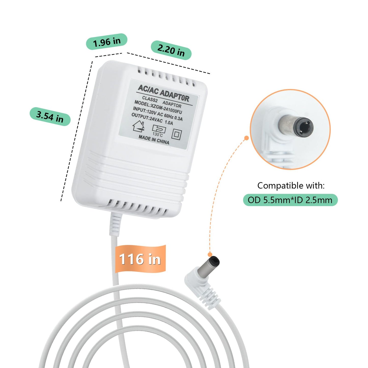 24VAC 1A Adapter Compatible with Rachio Smart Sprinkler Controller, Indoor Irrigation System Controller Accessories Power Supply Cord Charger