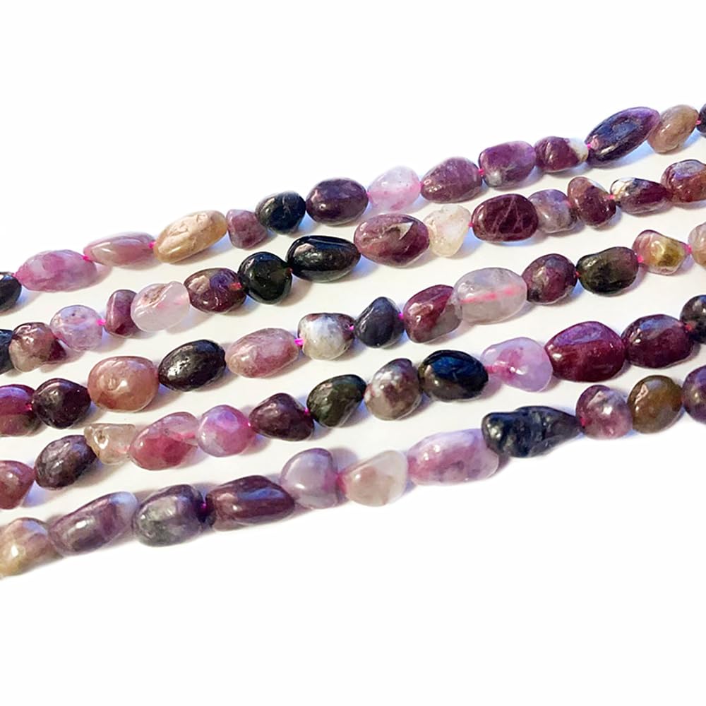 jodaying 6-8mm Natural Mutilcolor Tourmaline Nuggets Oval Free Tumbled Pebble Semi Precious Gemstone Loose Stone Beads Approx 15.5 inch for DIY Jewelry Making
