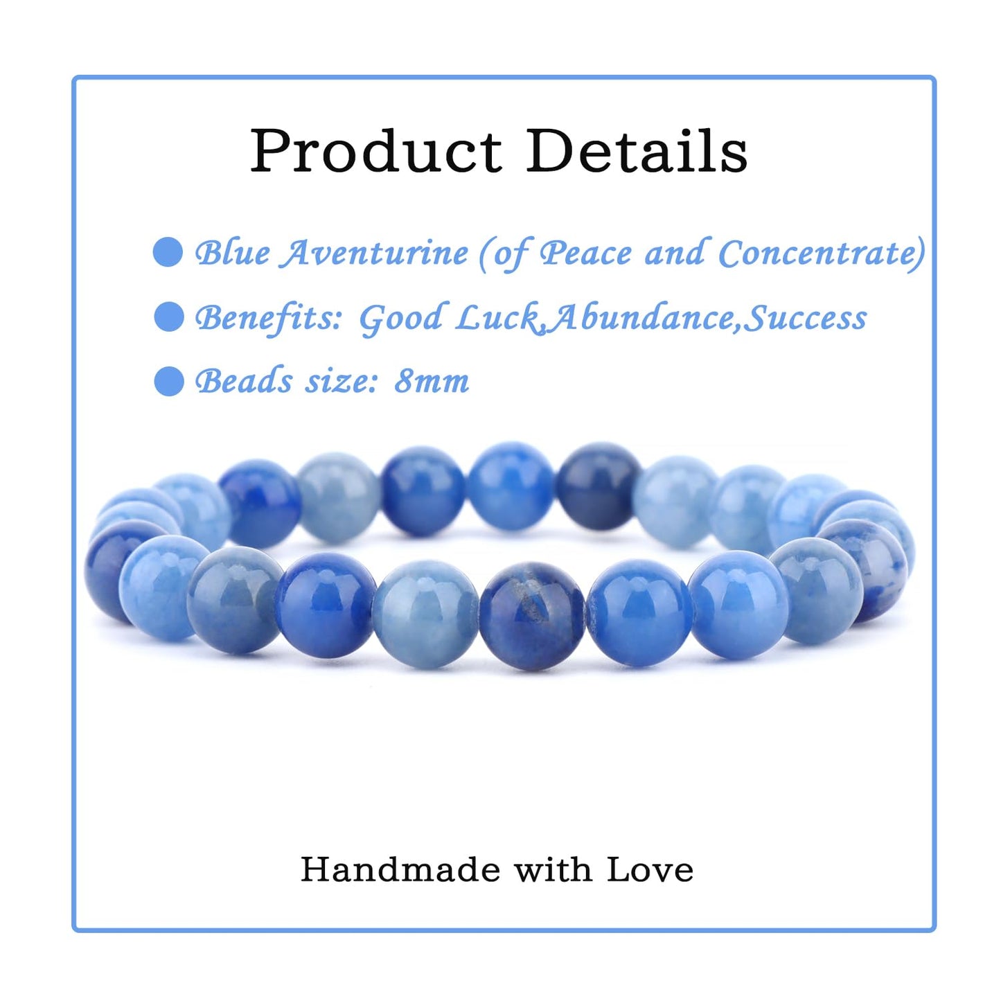 Bymitel 8mm Blue Aventurine - Handmade Reiki Gemstone Stretch Bracelet, Natural Beauty & Spiritual Essence, Crystal Healing for Unisex Adults