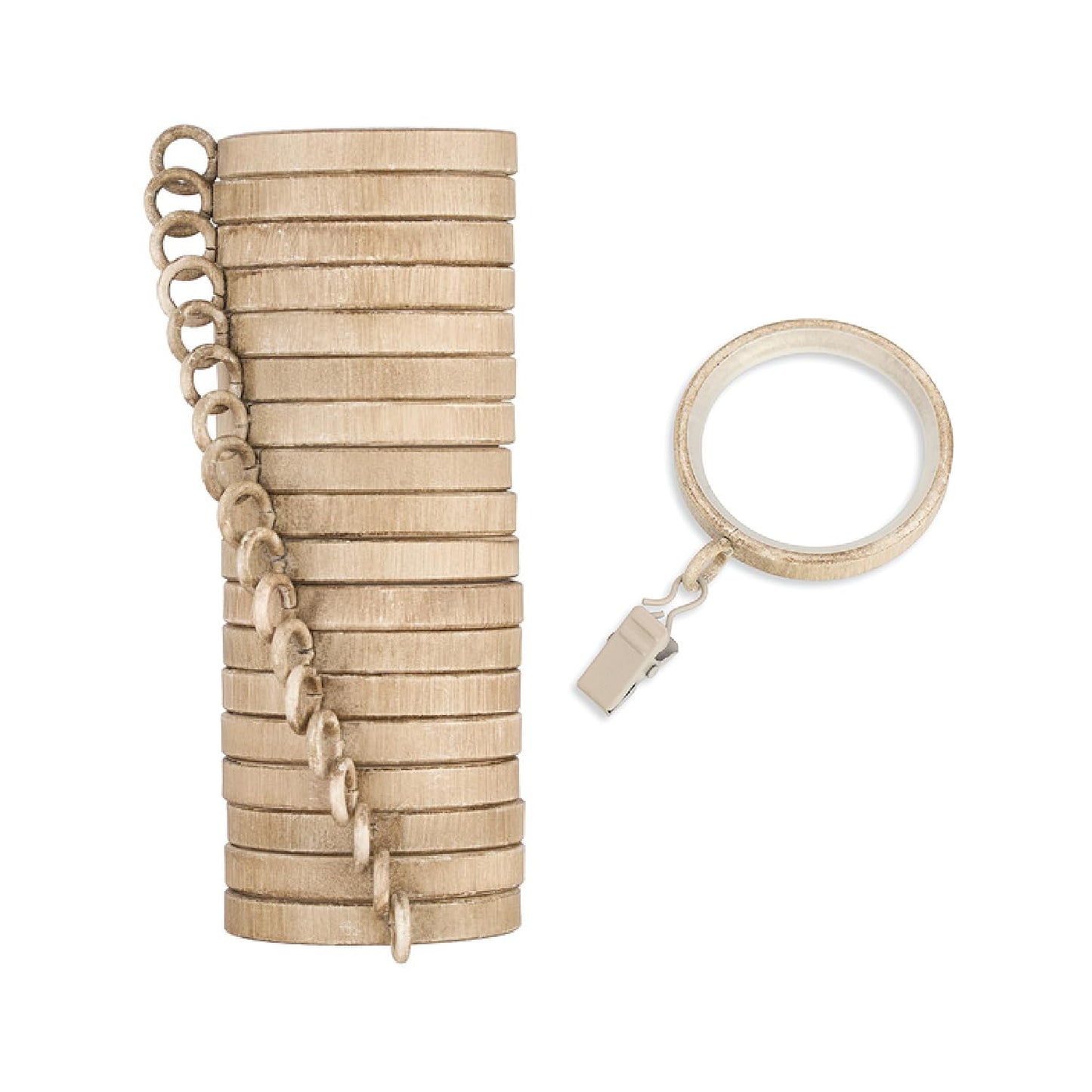 MODE Cambria Designer Series - Premium Easy Glide 18 Count Curtain Rings - Metal with Smooth, Quiet Nylon Inserts with Clips - 2 inch Diameter (1-5/8 inch Inside Diameter) - Weathered Oak