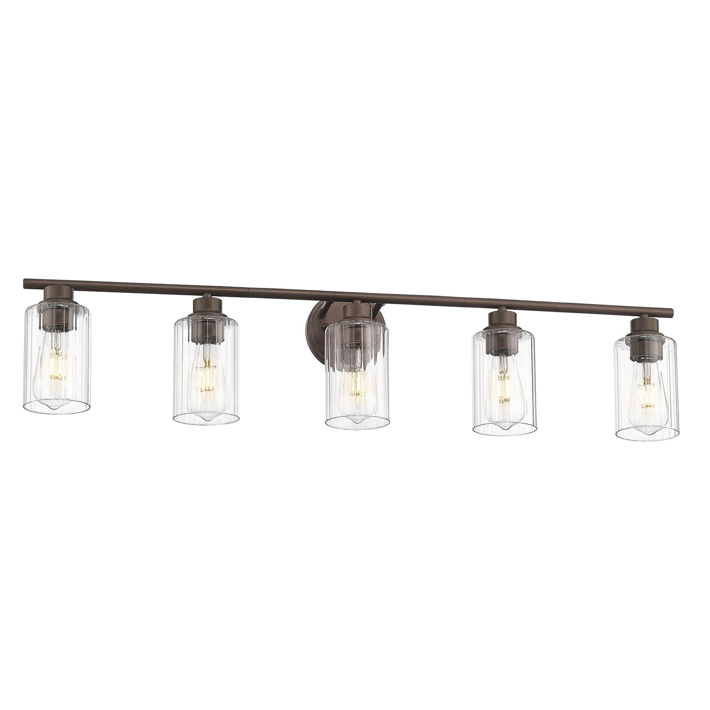 Emliviar Rustic Vanity Light Fixture, 5-Light - 40 Inch, Fluted Ripple Glass, Oil Rubbed Bronze Finish, Model YE295B