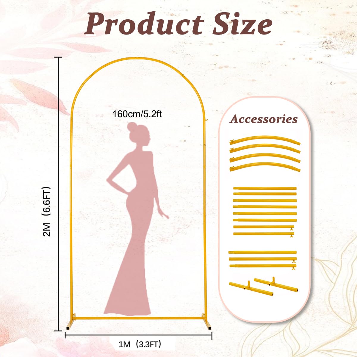 Vincidern 6.6 FT Wedding Arch Backdrop Stand for Parties, Balloon Arch Stand, Wedding Arches for Ceremony, Metal Arch Backdrop Stand for Bridal Baby Showers, Birthday Party Decoration Door Frame Gold