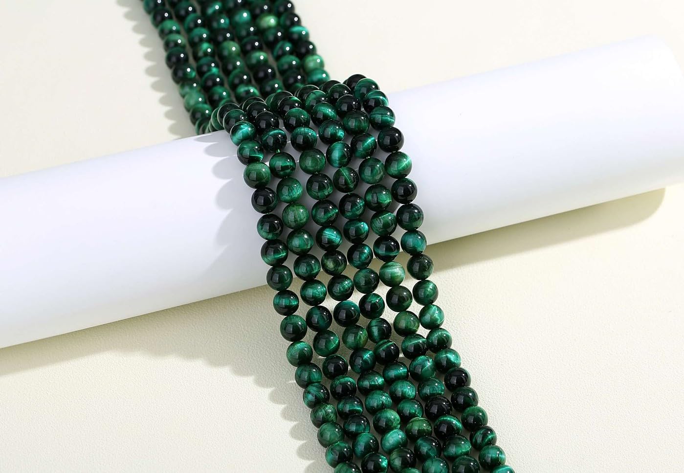 LAIDANLA Green Tiger Eye 8mm Natural Stone Beads Round Loose Gemstone Stone Beads for DIY Bracelet Necklace Earrings Jewelry Making Polishing Beading Crystal 96PCS 2 Strand 32"