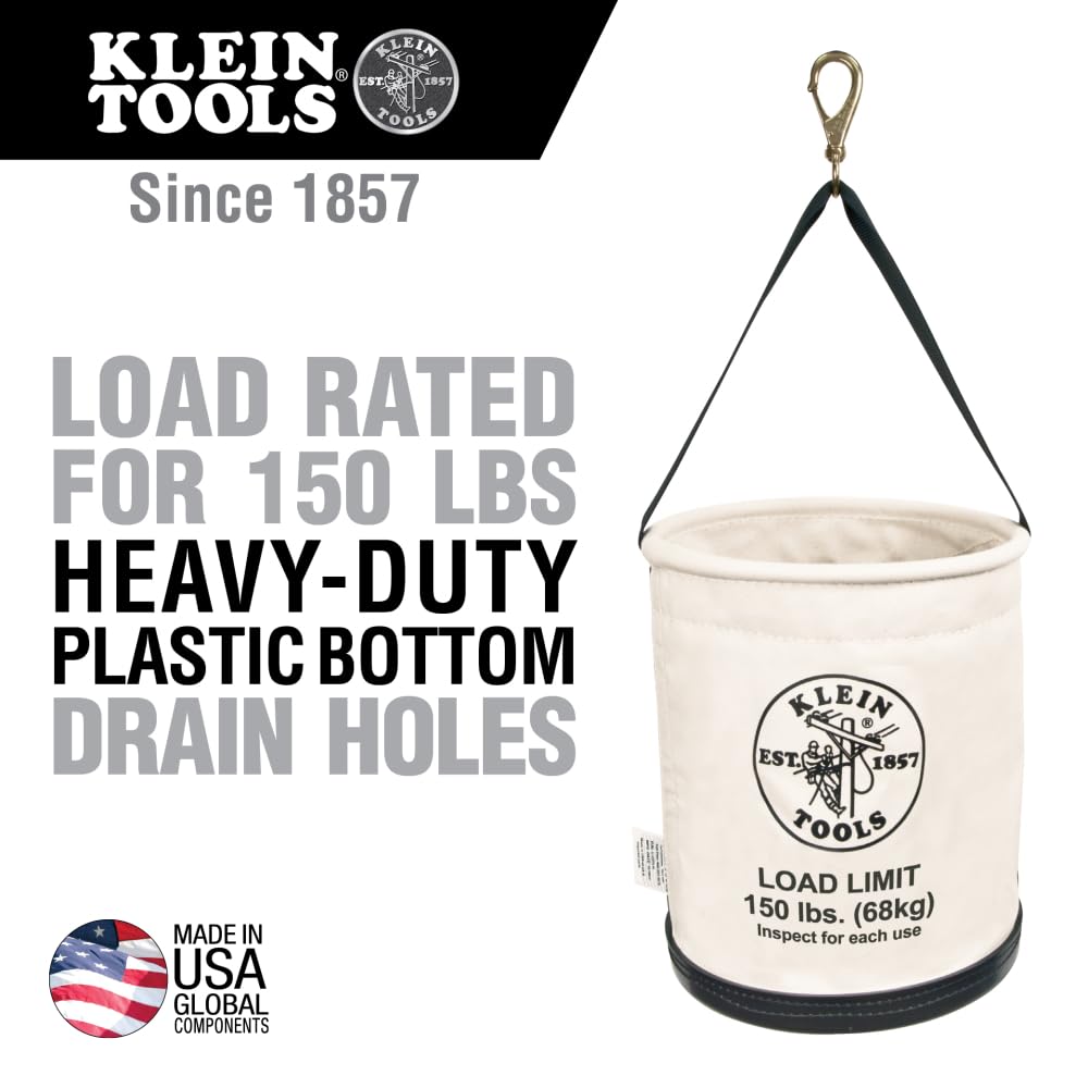 Klein Tools 5109SLR Canvas Bucket, All-Purpose Tool Bucket with Plastic Bottom with Drain Holes, Load Rated Up to 150-Pounds