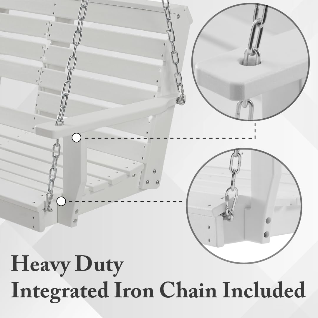 BENAIYA Heavy Duty Poly Lumber HDPE Porch Swing with Mounting Kit and Accessories Outdoor Hanging Chair with Cup Holders Swinging Bench for Patios, Backyard Poly Wooden Seating, Sturdy Steel Chains