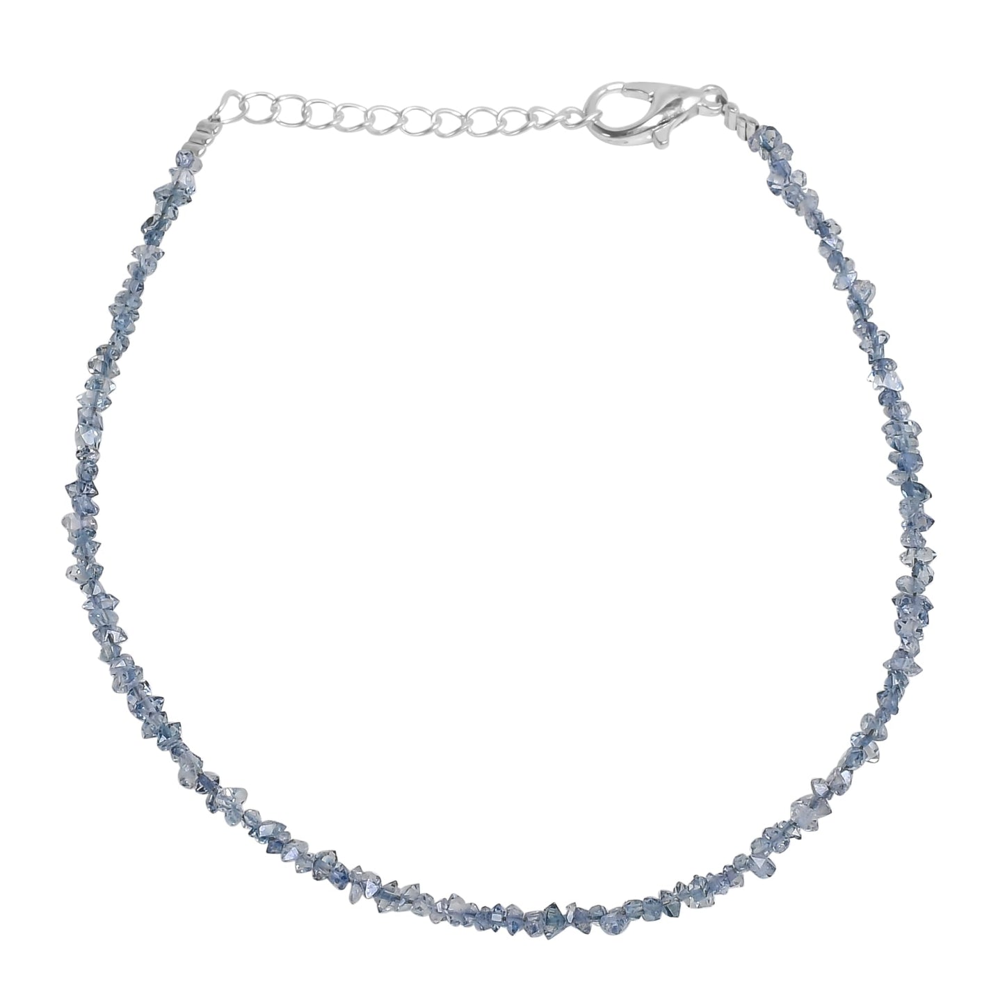 Gemkora Natural Blue Herkimer Diamond Quartz Crystal Bracelet Women Jewellery, Raw Chips Nuggets Beaded Bracelets, Bracelet, Special Event Jewellery, Silver Plated 8 inch Bracelets