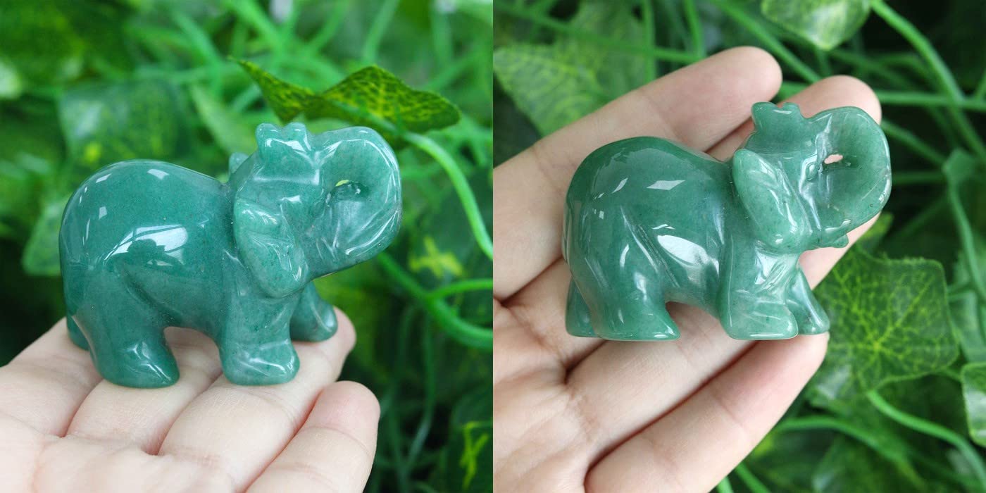 2" Green Aventurine Elephant Decor Healing Crystal Cute Polished Natural Stone Hand-Carved Sculpture Statue Figurines Gemstone Energy Hippie Home Room Office Desk Decoration Gifts for Women Men