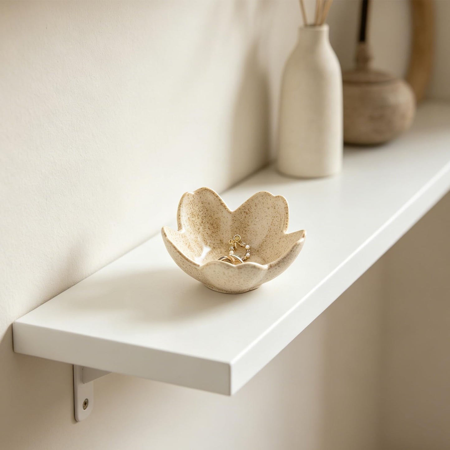 zerokyclan Floral Vanity Tray - Ceramic Jewelry Organizer Dish for Rings Necklaces Wedding Gift Idea(camel)