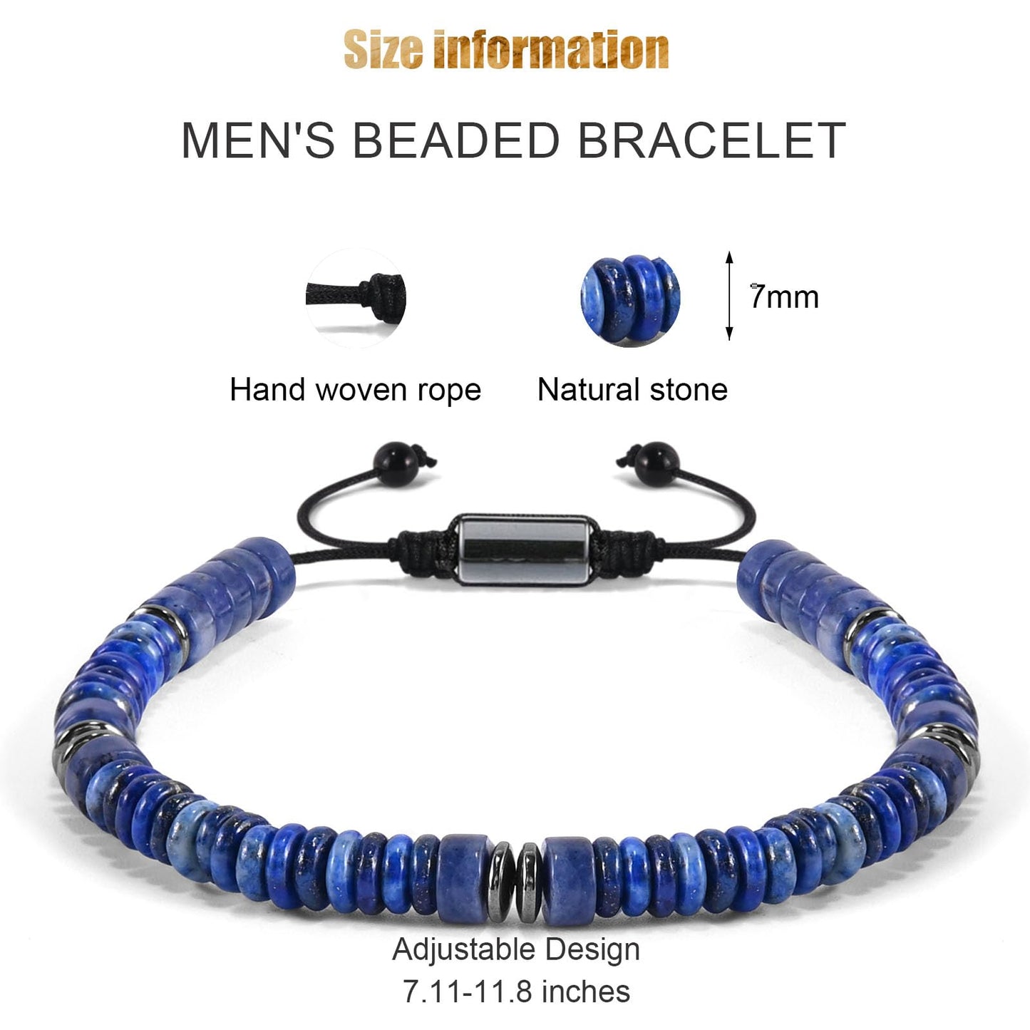VIBILIA Healing Crystal Bracelets Beaded Bracelets for Men Women Lapis Lazuli Natural Stone Adjustable Bracelets Unique Gifts for Father Son Grandfather Brother Friend