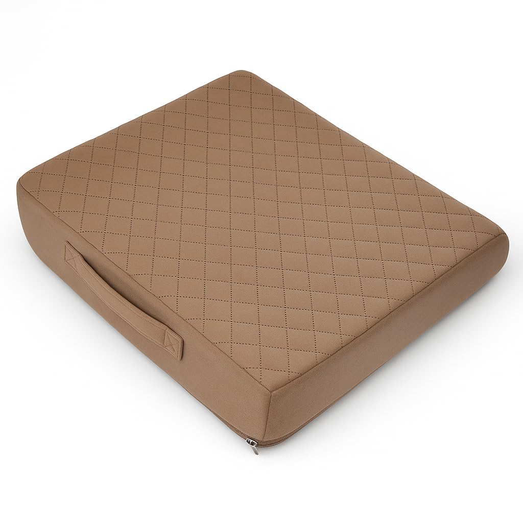 COMFORTANZA Medium-Soft 20x20x4 Memory Foam Recliner Chair Seat Cushion for Long Sitting - Armchair Pad with Washable Velvety Cover with Waterproof Layer & Non-Slip Base for Seniors & Elderly - Brown
