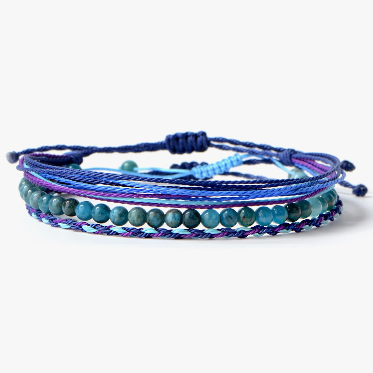 QOGIR Handmade Healing Bracelets,4mm Natural Blue Apatite Gem Stone Beads Bracelet for Men Women Gifts with 2PCS Size Adjustable Rope Bracelets