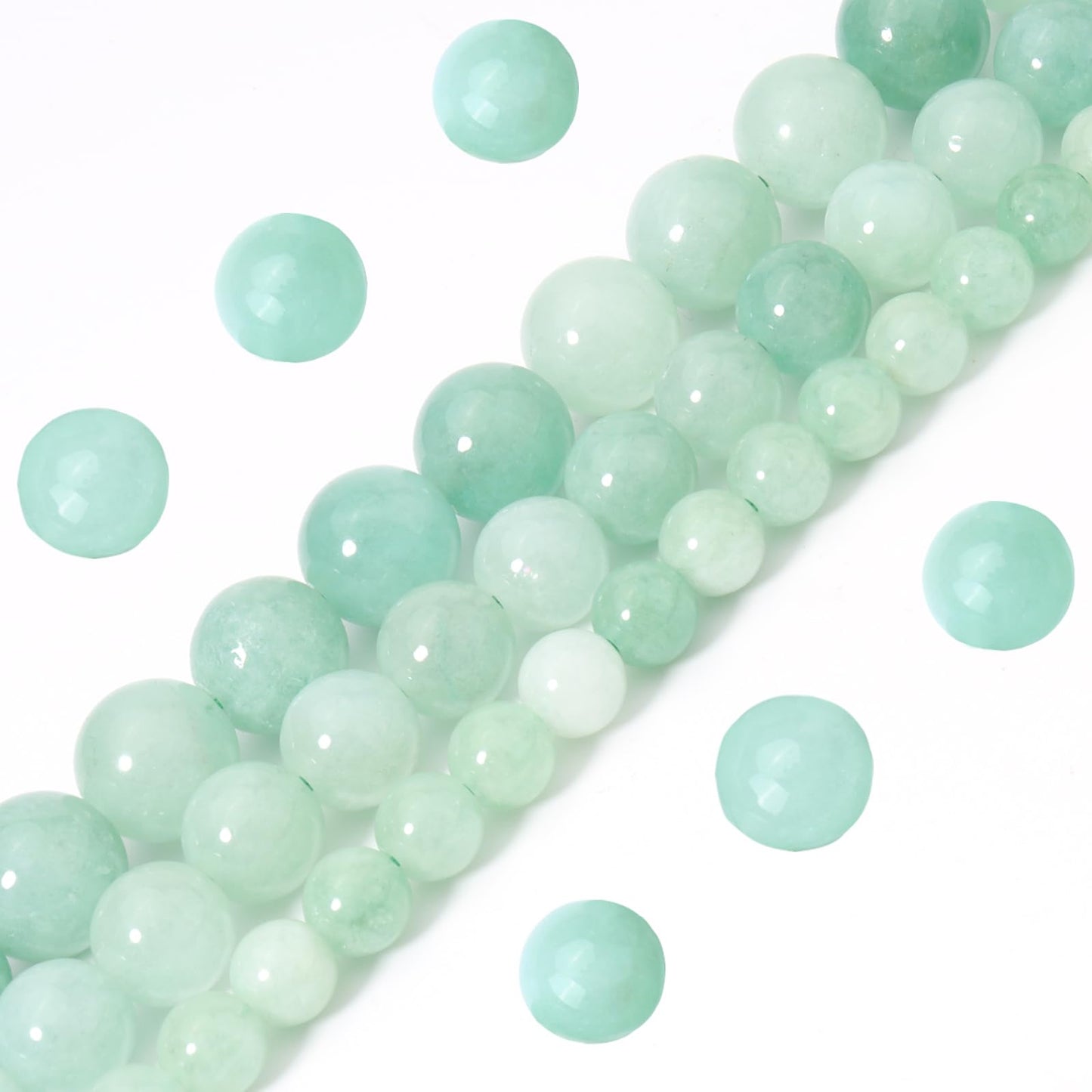 Siomia 45pcs 8mm Natural Green Burmese Jade Gemstone Beads Energy Healing Crystal Round Loose Stone Beads for Jewelry Making, DIY Bracelets Necklaces