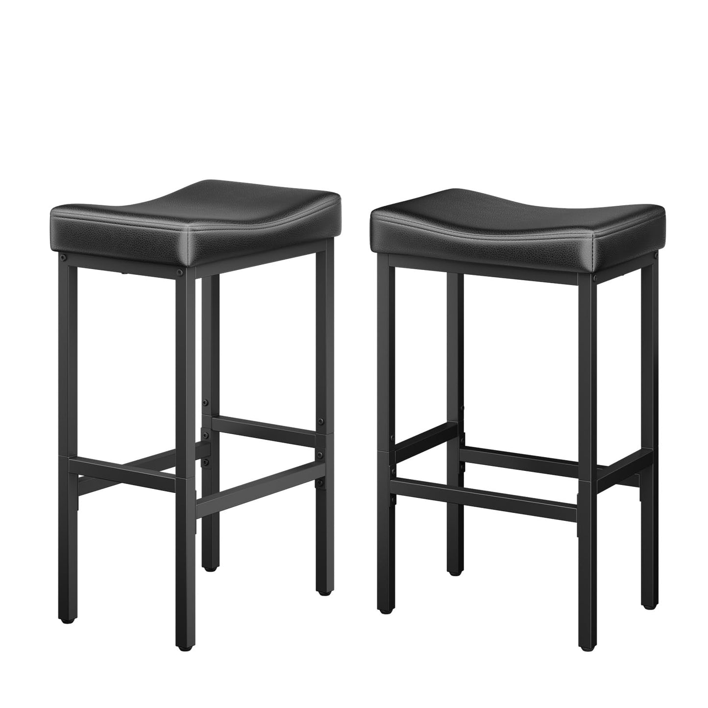 Vellorise 24 Inch Counter Height Bar Stools Set of 2, Compact Counter Stools for Small Spaces, Premium Faux Leather Barstools with Right-Sized Saddle Seat & Metal Legs, 15-Minute Easy Assembly, Black
