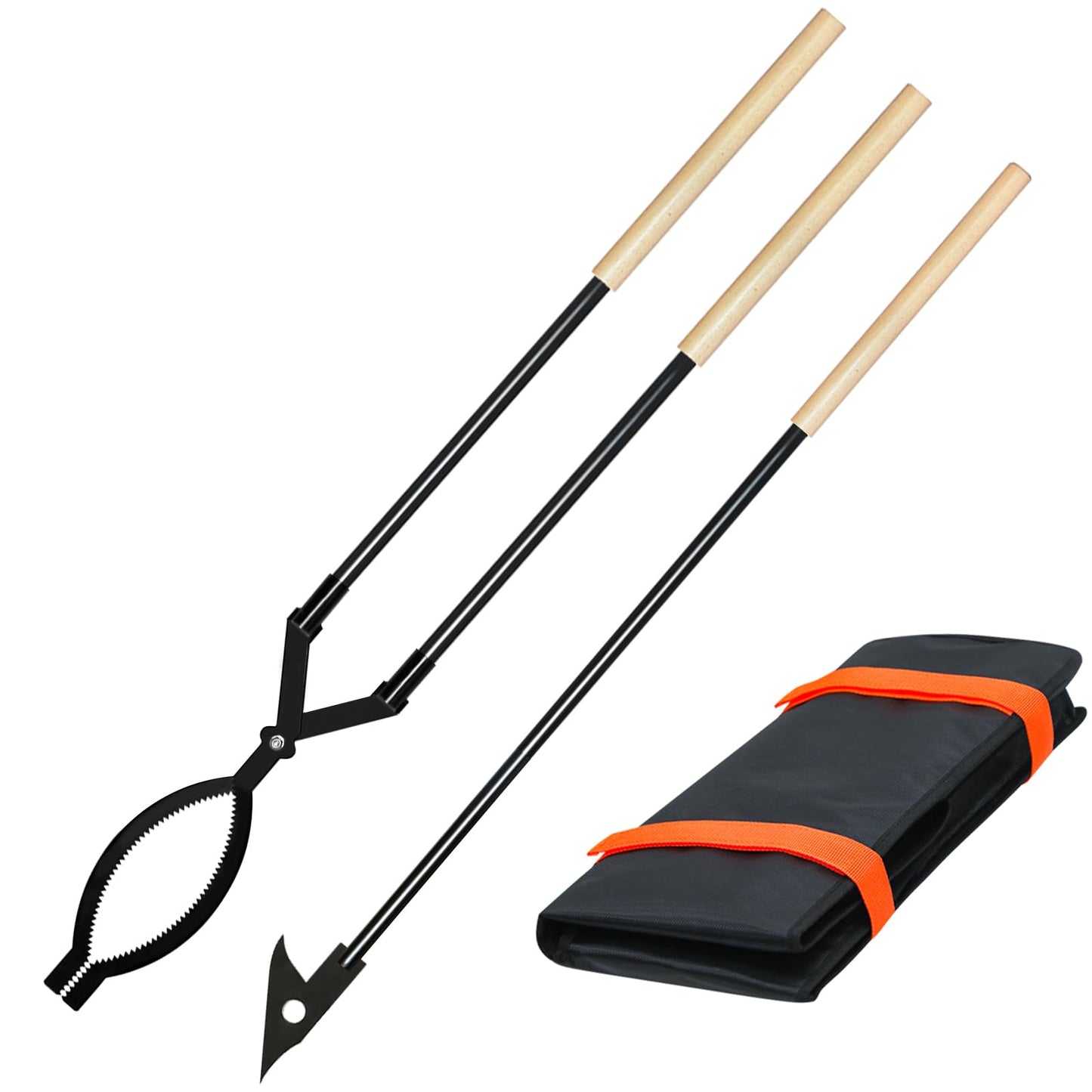 42in Detachable Fire Tongs and Poker Set with Carrying Bag, Heavy Duty Fire Pit Tools, Portable Log Grabber Fireplace Tools for Indoor Outdoor Fire Pit Camping Wood Stove Bonfire