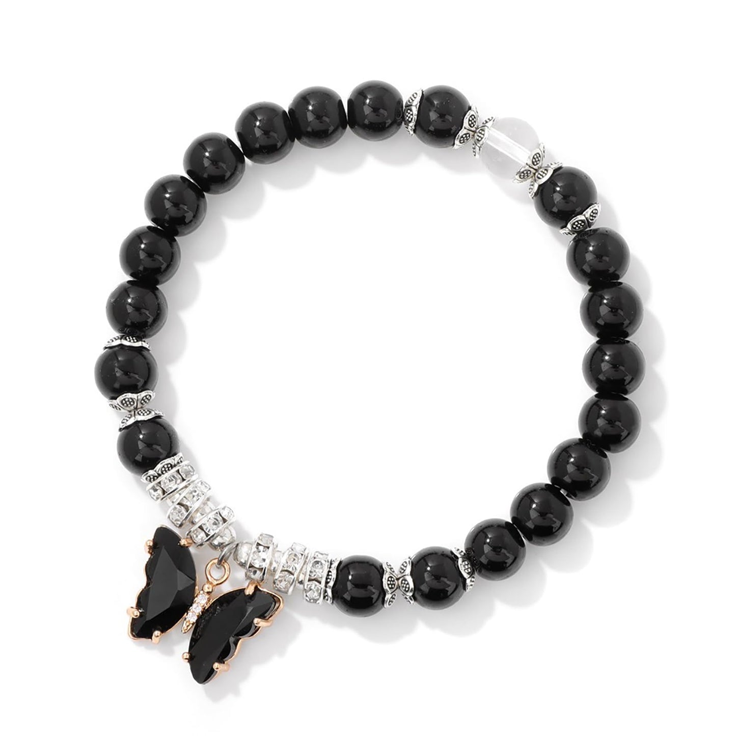 Black Tourmaline Bracelet for Women 8mm Adjustable Butterfly Charm Bracelet Black Crystal Bracelet Obsidian Bracelet Black Onyx Bracelet Black Obsidian Jewelry for Women