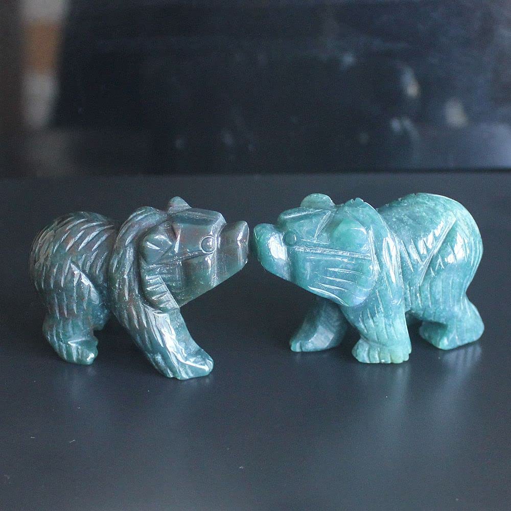 2'' Hand Carved Mixed gemstome Crystal Bear Figurine Animal Carving (Indian Agate)