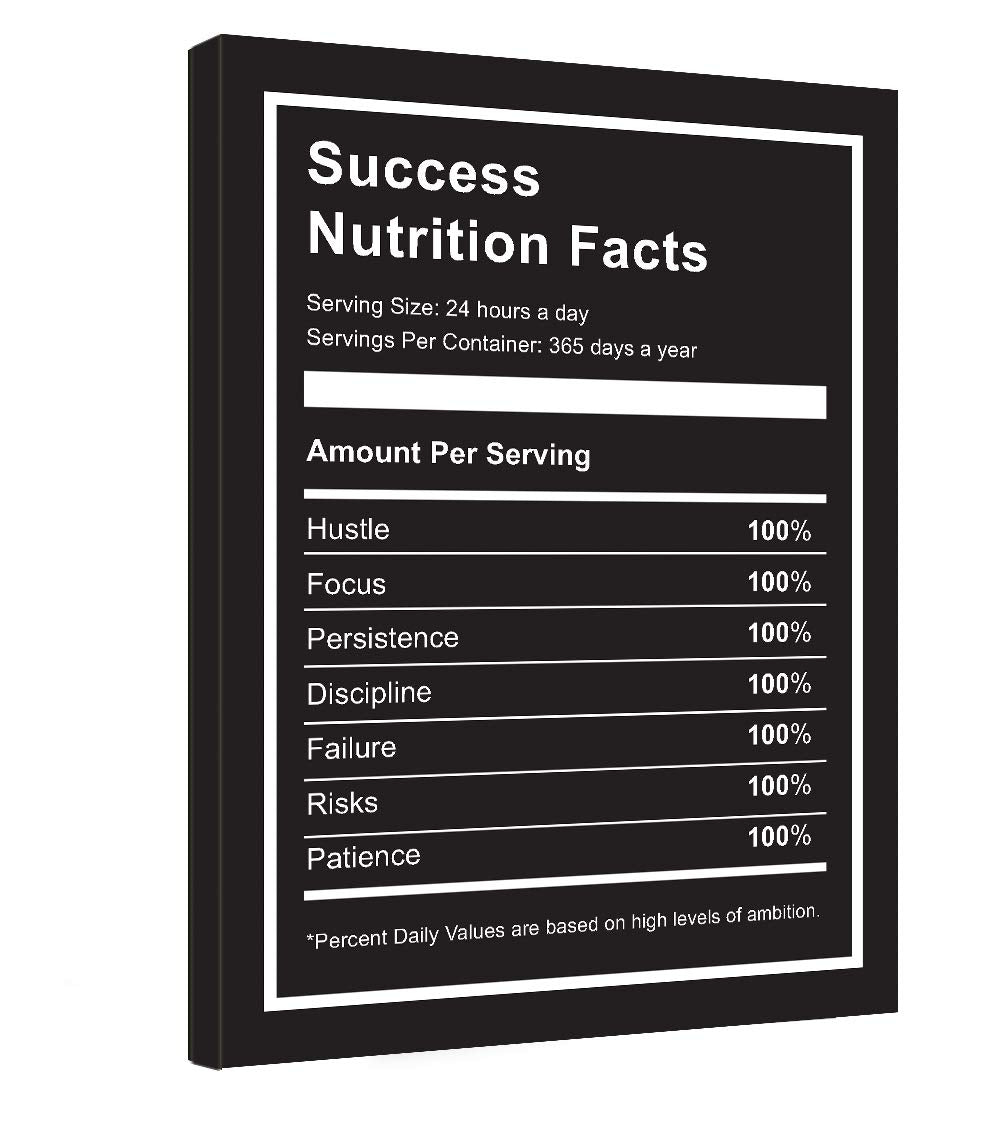 Vijf Arte Success Nutrition Facts Inspirational Canvas Wall Art -Motivational Entrepreneur Quotes Poster Print -Modern Picture Painting Framed for Living Room Office Wall Decor-12" x 16"inch