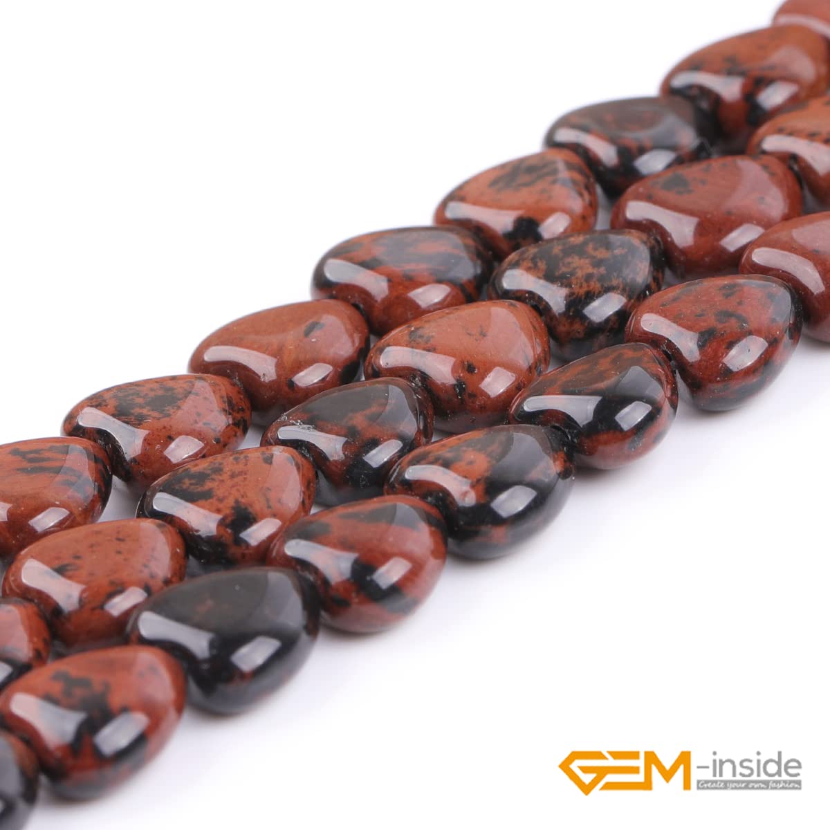 GEM-Inside 10mm Heart Charms Natural Coffee Brown Gold Swan Jasper Gemstone Stone Beads for Jewelry Making Full 15" Strand Power Energy Healing Chakra Stone Beads