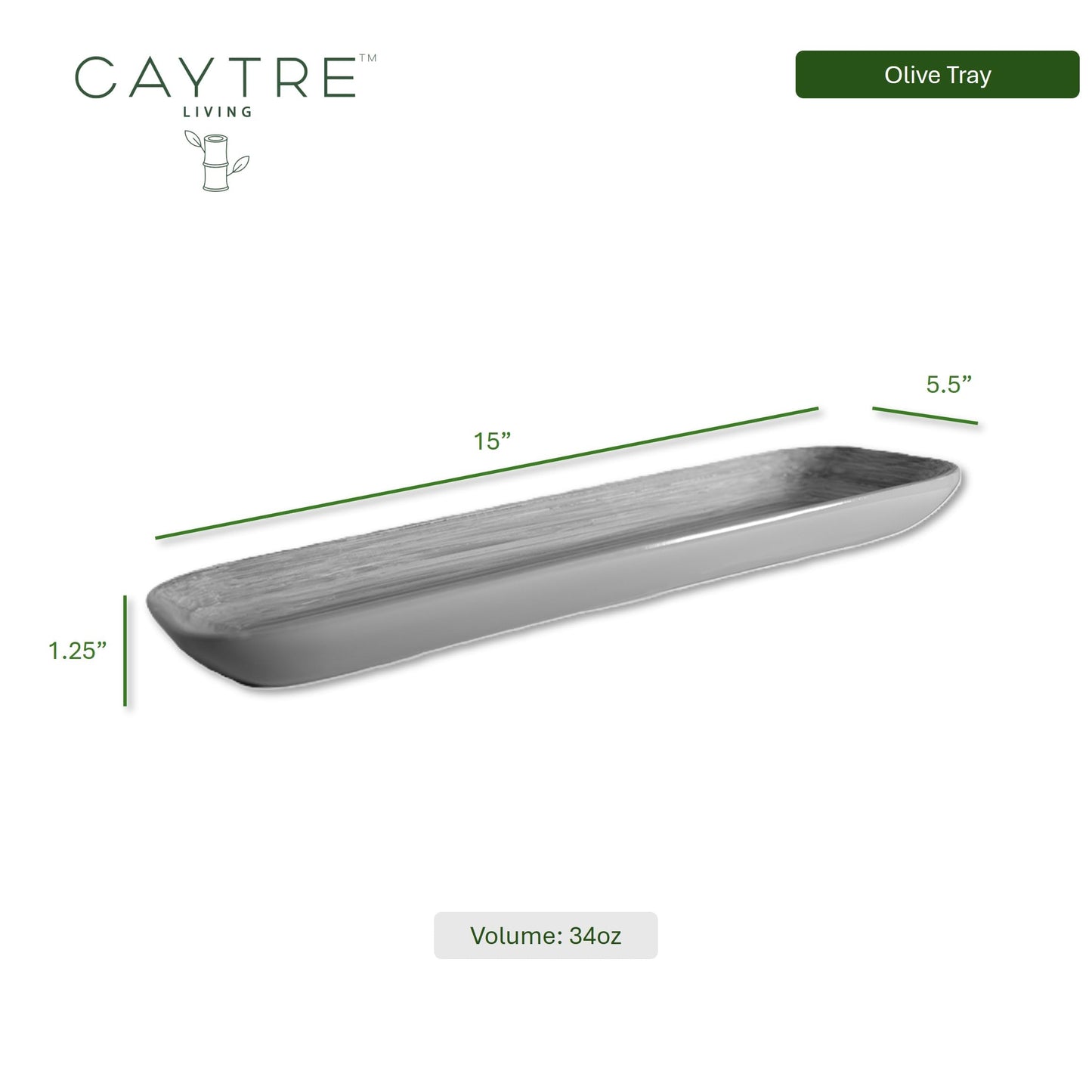 Caytre Living 15″ × 5.5″ Bamboo Rectangular Serving Tray – Hand‑Painted Decorative Fiber Platter – Lightweight, Eco‑Friendly Tableware for Olives, Appetizers & Snacks - Pearl