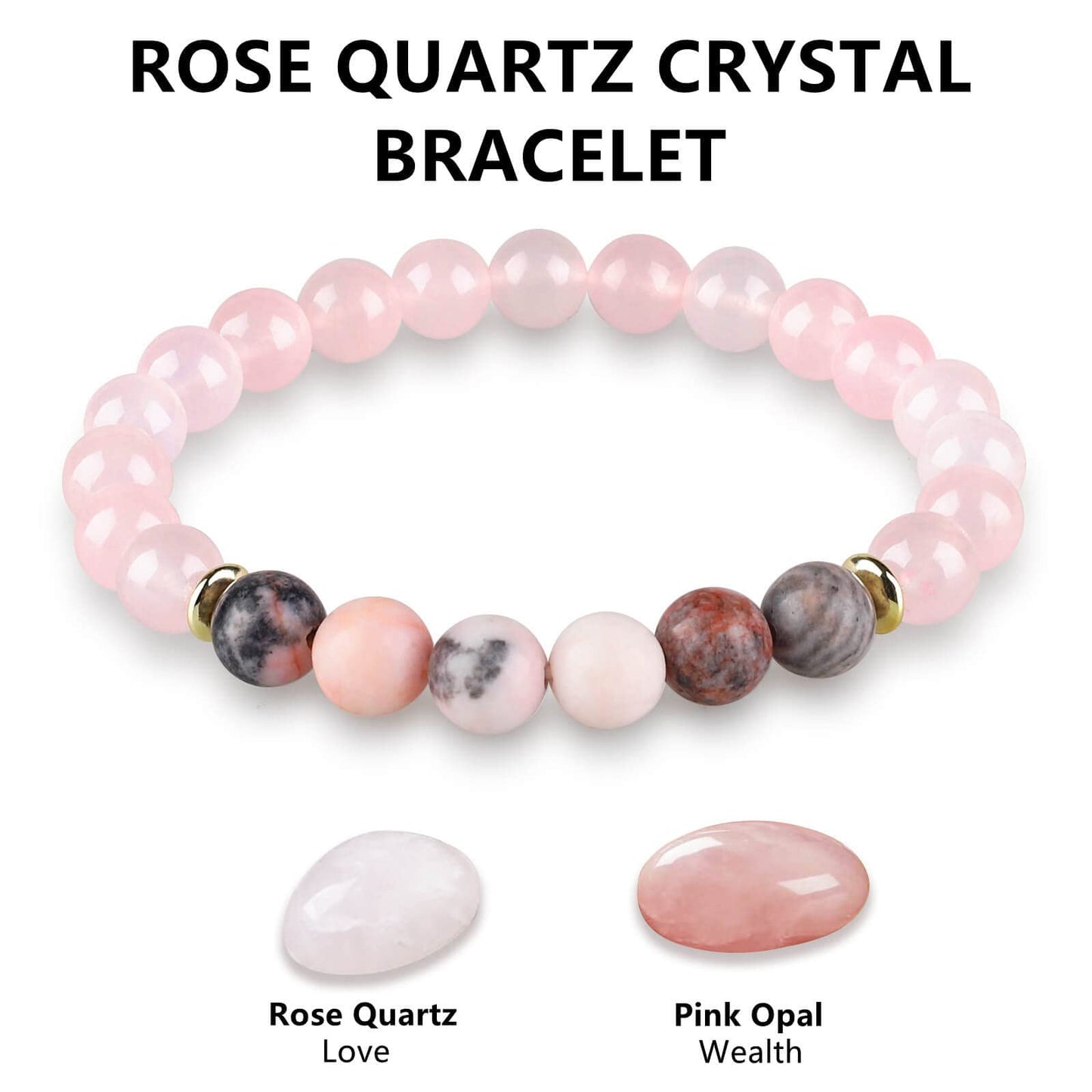 HOZEAL Handmade Rose Quartz Bracelet, Pink Crystal Stone Love Friendship Chakra Bracelet, Prosperity Business Money Energy Wealth Good Luck Feng Shui Beaded Bracelet for Men Women