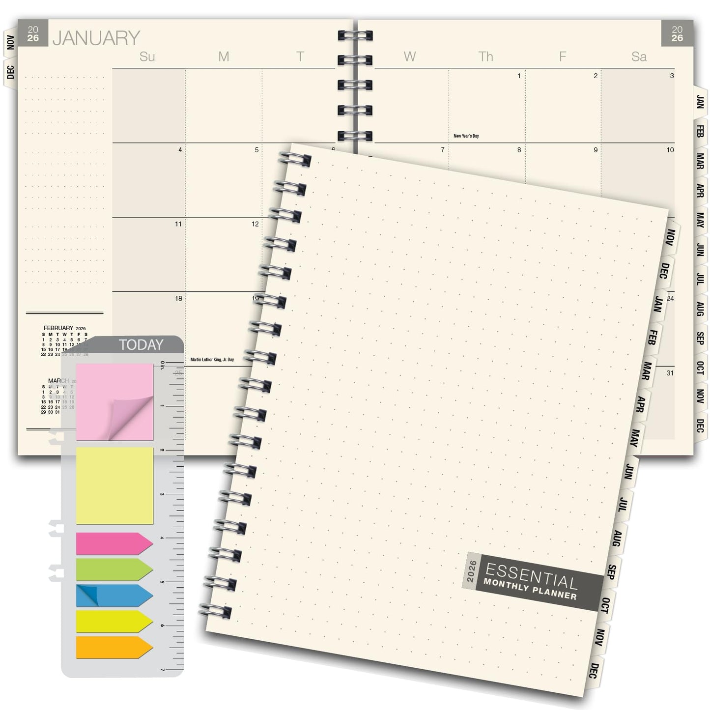 ESSENTIAL 2026 Monthly Planner with Tabs, 8.5"x11": 14 Months (November 2025 - December 2026), Professional, Simple, Easy-to-Use Design and Frosted Poly Cover for Extra Protection (Frosted)