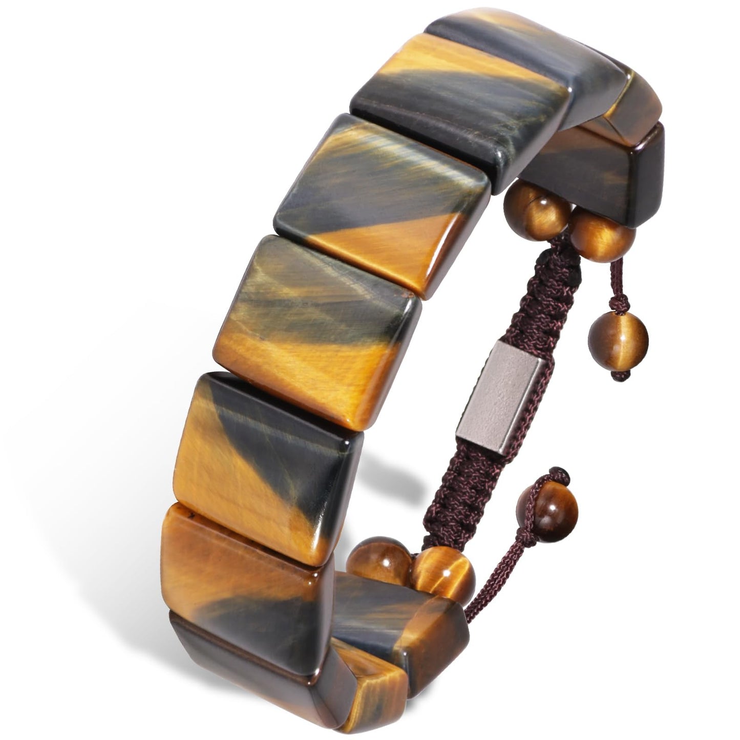 GALKCRST Tiger Eye Bracelet for Men Yellow & Blue Energy Beads with Stainless Steel Chain with Adjustable Knot Healing Crystal Bracelet for Protection and Balance - Gift Ready for Dad Husband Son