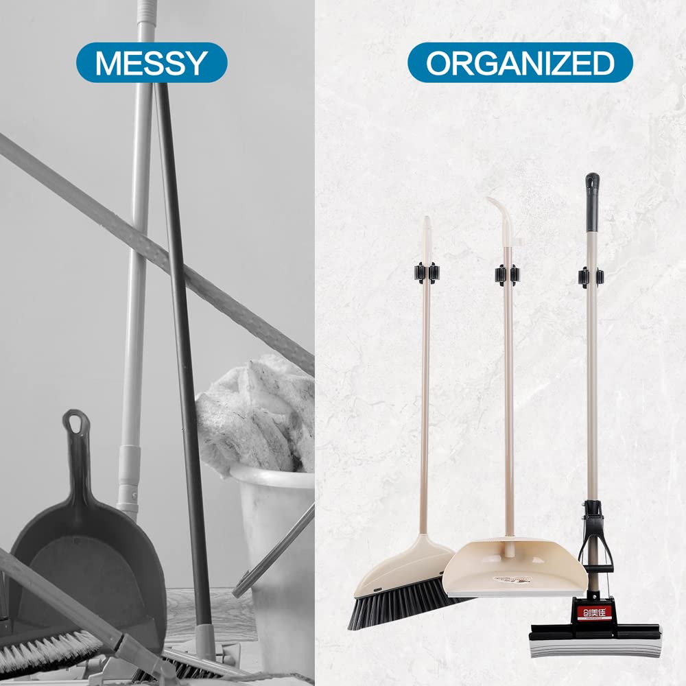 JAMEND CLXP 3PCS Broom and Mop Holder, Heavy Duty Garden Tool Organizer Rack Rake and Shovel Handle, Stainless Steel Mop Hanger. Wall Mounted Utility Rack with Screws, Matte Black