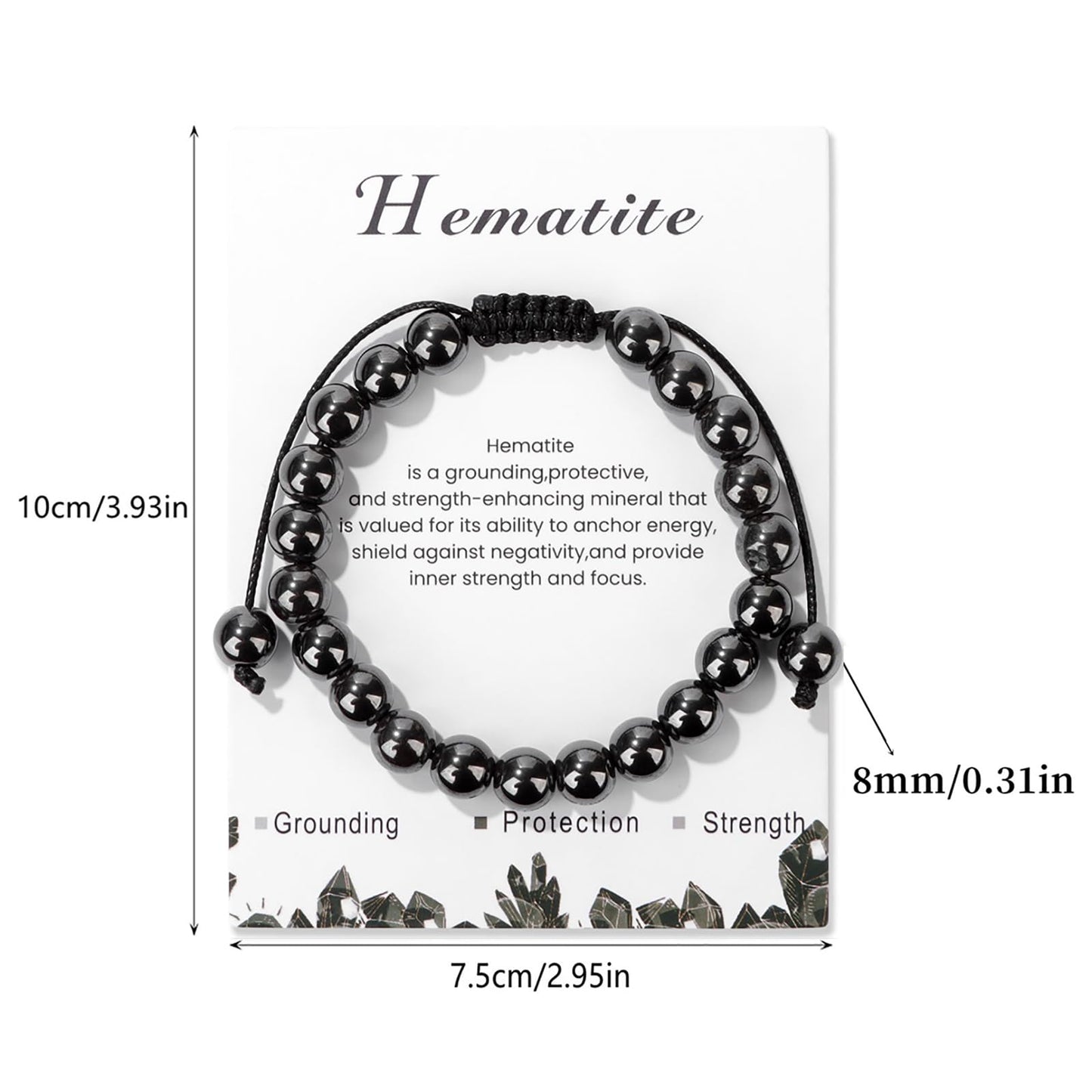 Hematite Bracelet for Men Boys 8mm Adjustable Gemstone Bracelet Crystals and Healing Stones Beaded Bracelets Healing Crystal Bracelets Hematite Jewelry for Women