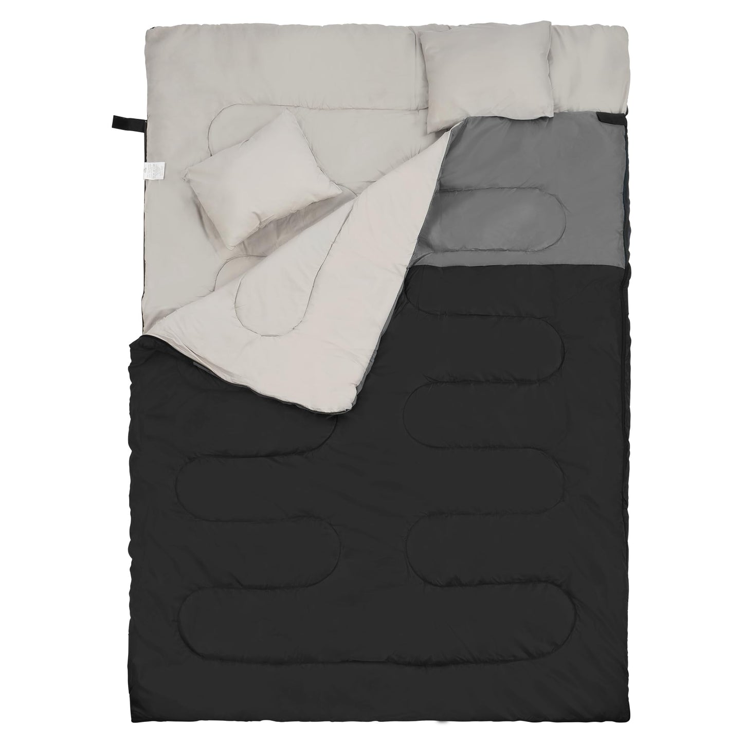 Elevon Double Sleeping Bag with 2 Pillows for Adults, Black