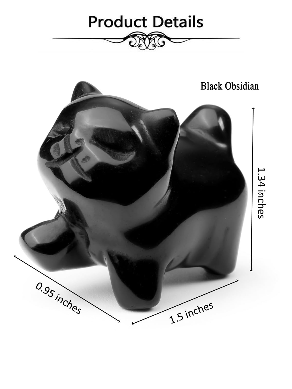 Top Plaza 1 PC Black Obsidian Crystal Cute Cat Figurine Gifts Carved Healing Lucky Home Decor Natural Gemstone Cats Collectibles Pocket Sculpture for Cat Lovers