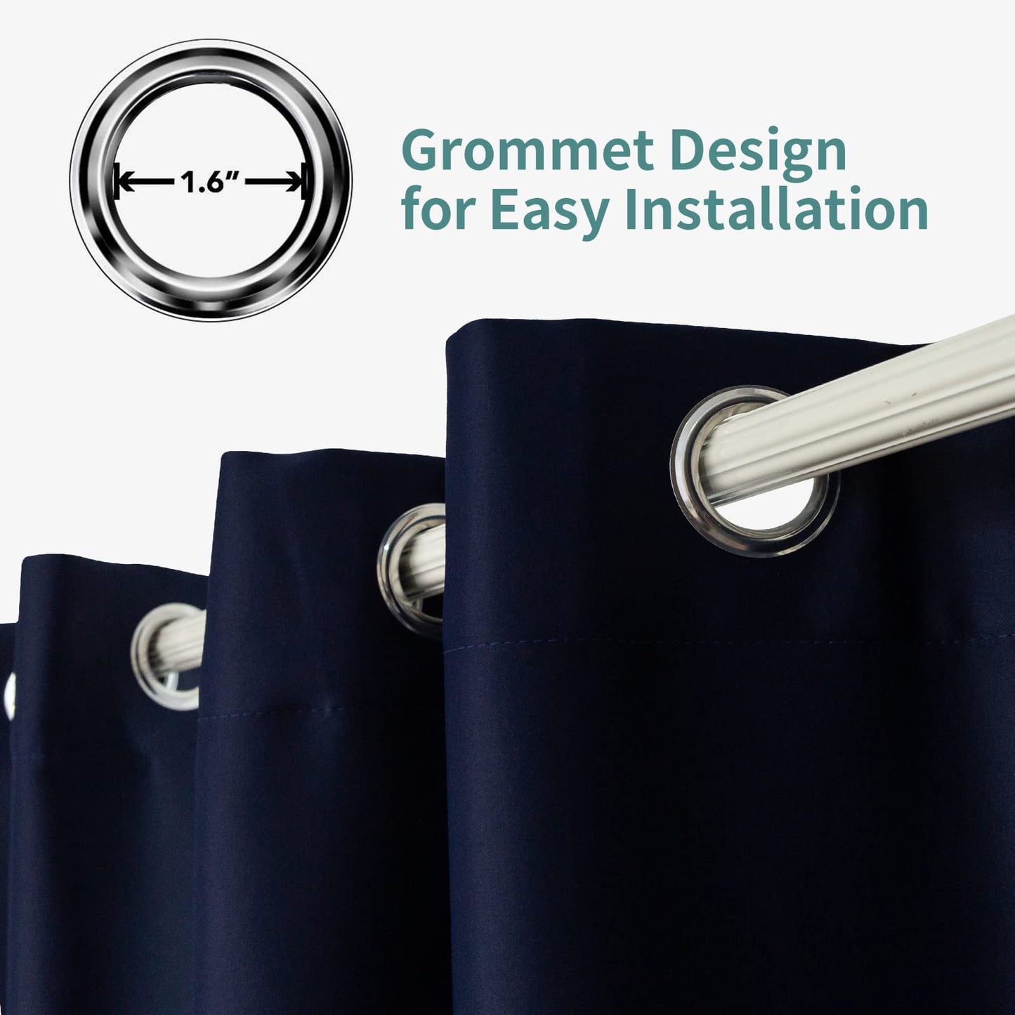 Pickluc Deep Navy Blackout Curtains 96 Inch Length 2 Panel Set, Solid Grommet Drapes for Bedroom or Living Room, Light Blocking and Thermal Insulated, 52W x 96L