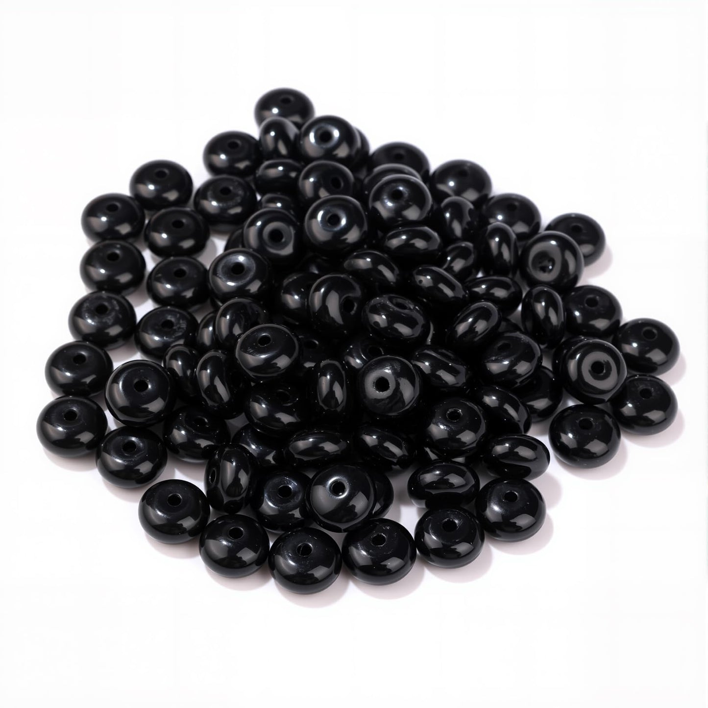 Raicegs 100pcs 5×8mm Rondelle Black Tourmaline Beads Natural Gemstone Beads Abacus Disk Stone Loose Beads for Jewelry Making DIY Bracelets Necklace