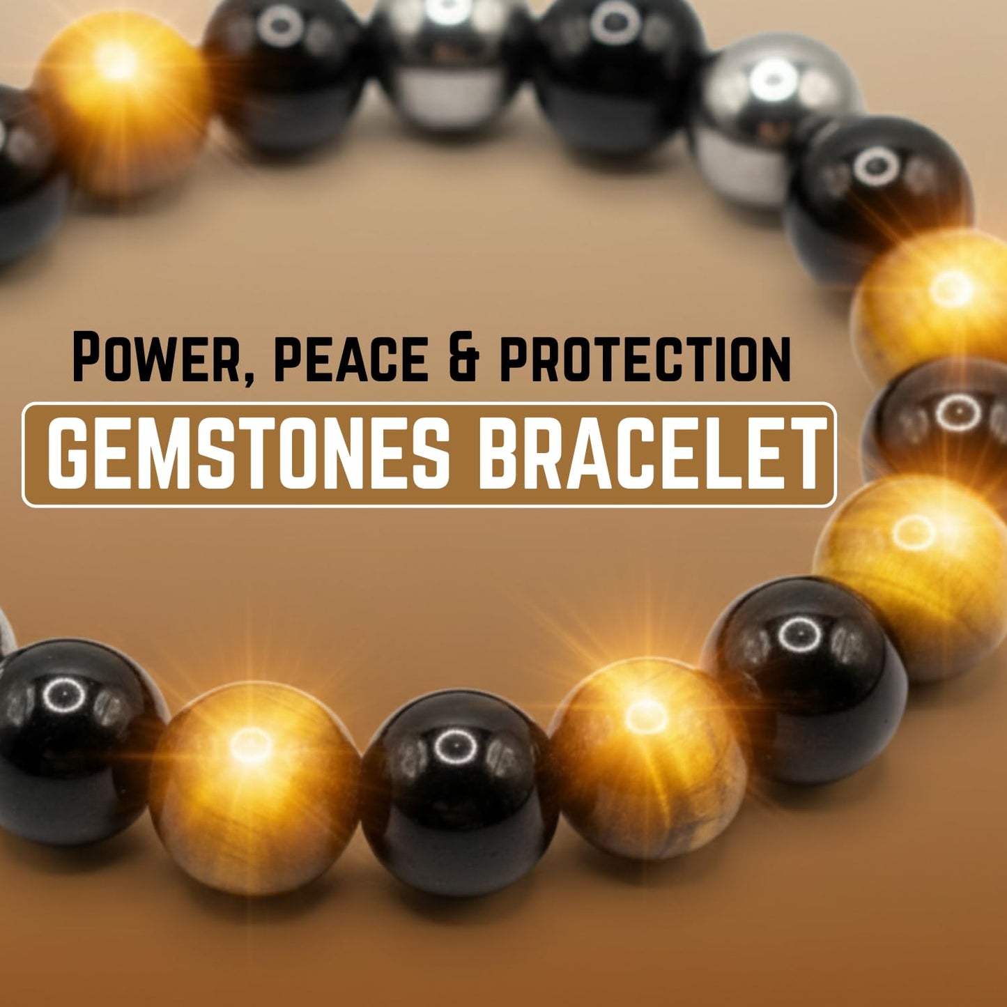 AKDNZ Protection Bracelet for Men & Women - 8mm Handmade Triple Protection Black Tourmaline, Hematite & Tiger Eye Bracelet, Natural Healing Crystal Gifts for Father's Day, Christmas & Anniversary