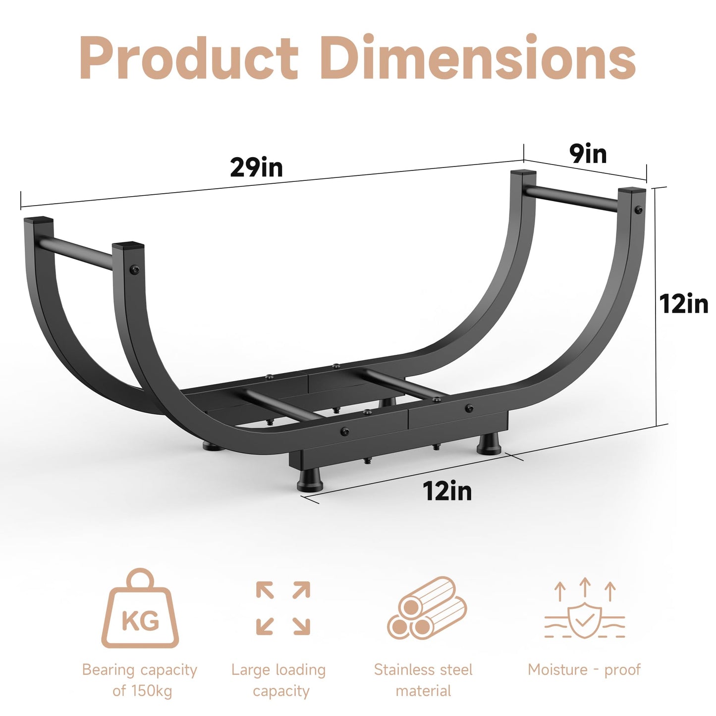 WiwiIron Firewood Rack Outdoor, 29 inch, Firewood Storage Holder Indoor, Log Holders for Firewood