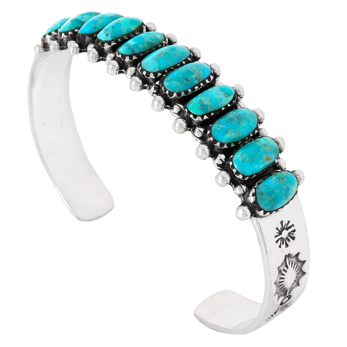 Turquoise Bracelet Sterling Silver 925 Genuine Gemstones Cuff Bracelet (Turquoise)